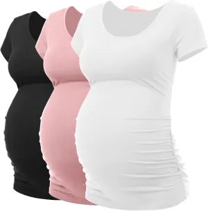 Peauty Plus Size Maternity Clothes Black Maternity Shirt & Tops for Fall Pregnancy Clothes (Black White Pink XL)