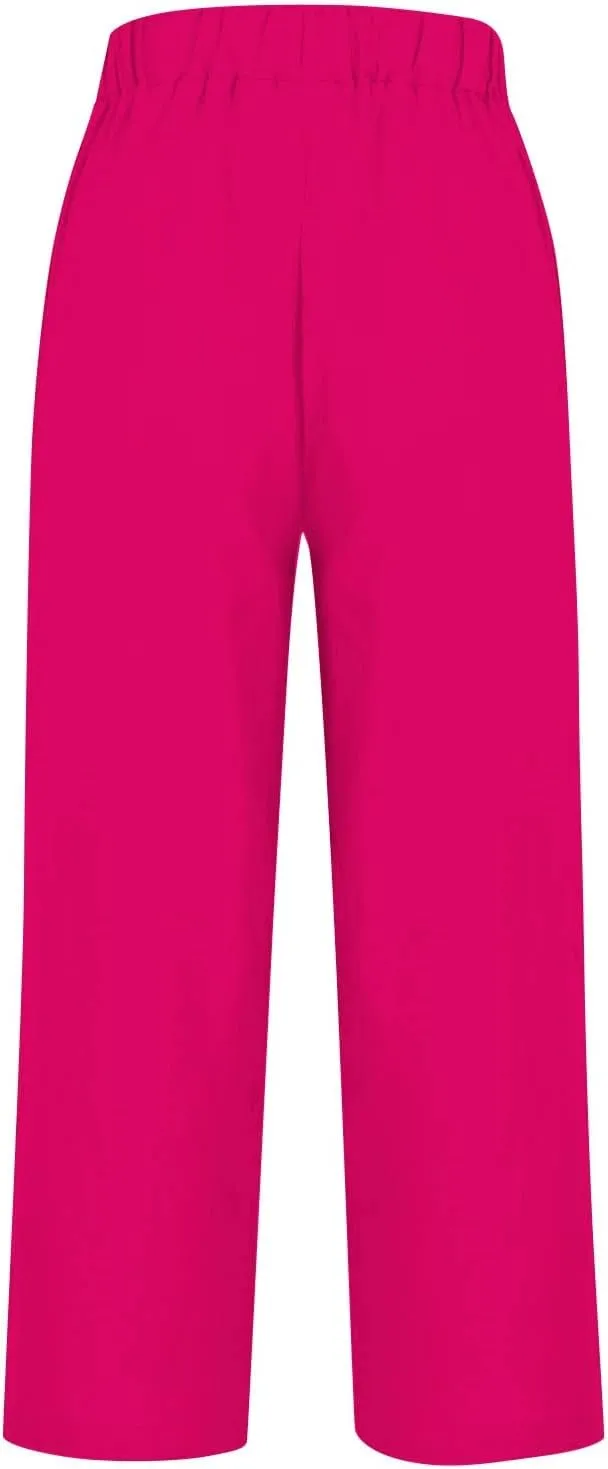 Plus Size Linen Pants Women's Casual Pants Elastic High Waisted Straight Leg Trousers Loose Summer Beach Bottoms