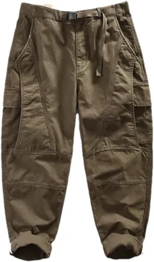 Pulcykp Men Cotton Retro Cargo Pants Multi-Pockets Daily Joggers Trousers Outdoor Harem Sportspants Coffee L