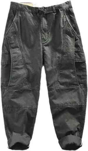 Pulcykp Men Cotton Retro Cargo Pants Multi-Pockets Daily Joggers Trousers Outdoor Harem Sportspants Gray XL