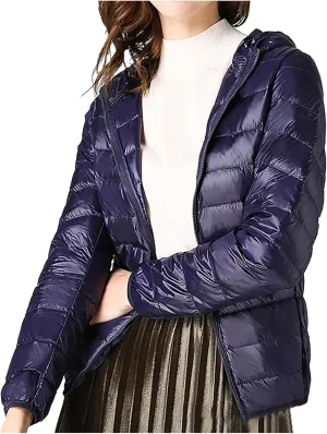 Quilted Jacket for Women Cropped Puffer Jacket Lightweight Slim Fit Winter Warm Duck Down Coat Stand Collar Outwear
