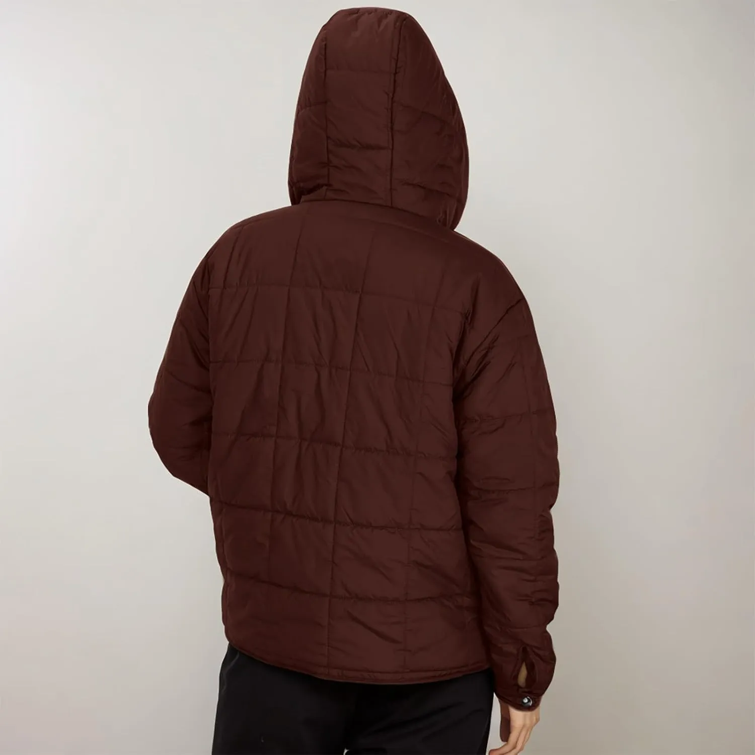 Quilted Jacket for Women Winter Long Sleeve Puffer Jackets Full Zipper Casual Down Coat Warm Fleece Padded Coats