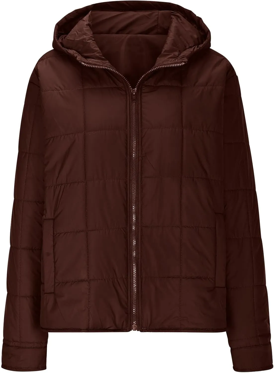 Quilted Jacket for Women Winter Long Sleeve Puffer Jackets Full Zipper Casual Down Coat Warm Fleece Padded Coats