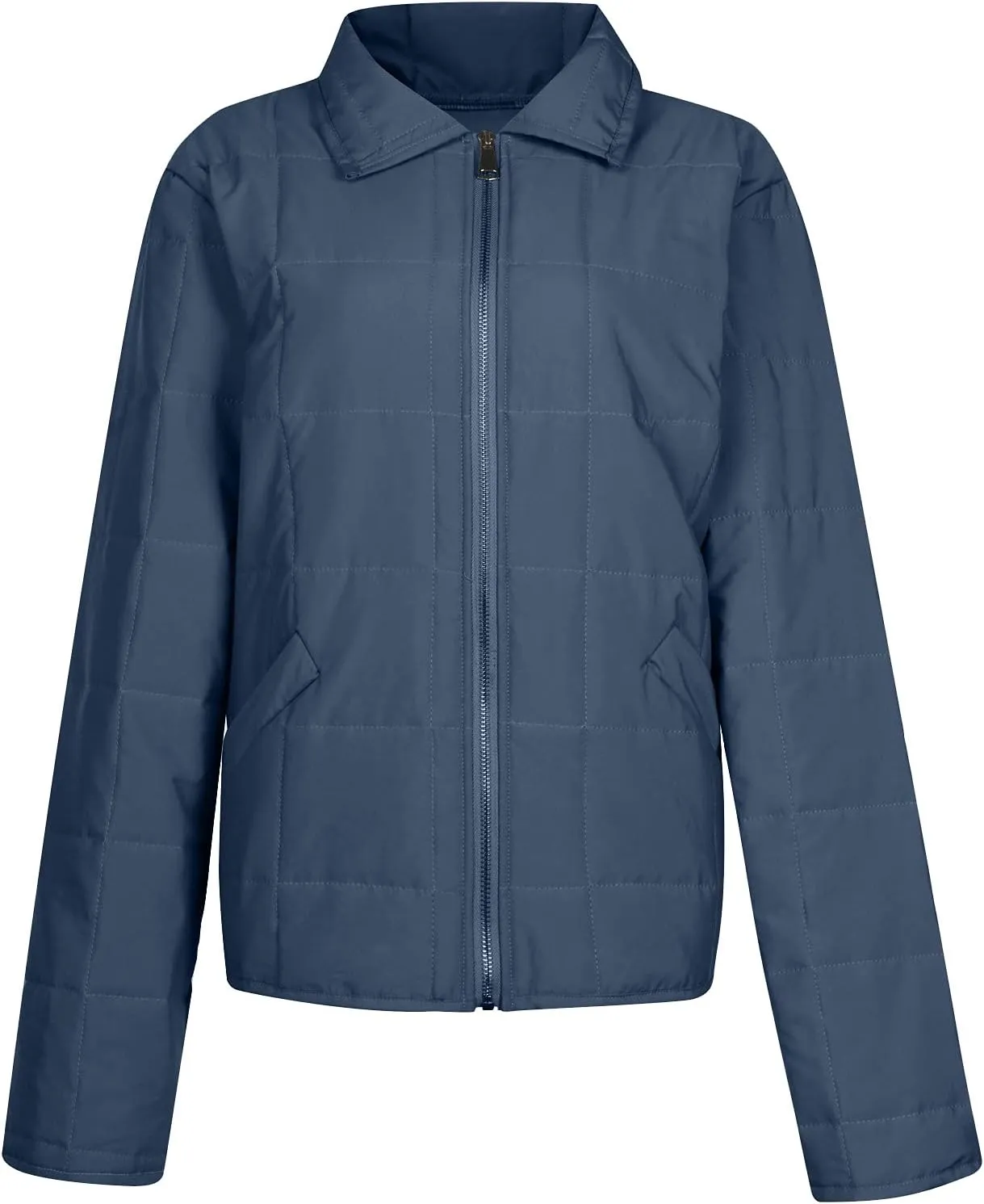 Quilted Jackets for Women Zip Up Plus Size Long Sleeve Coat Lightweight Puffer Jackets Loose Fit Winter Warm Outwear