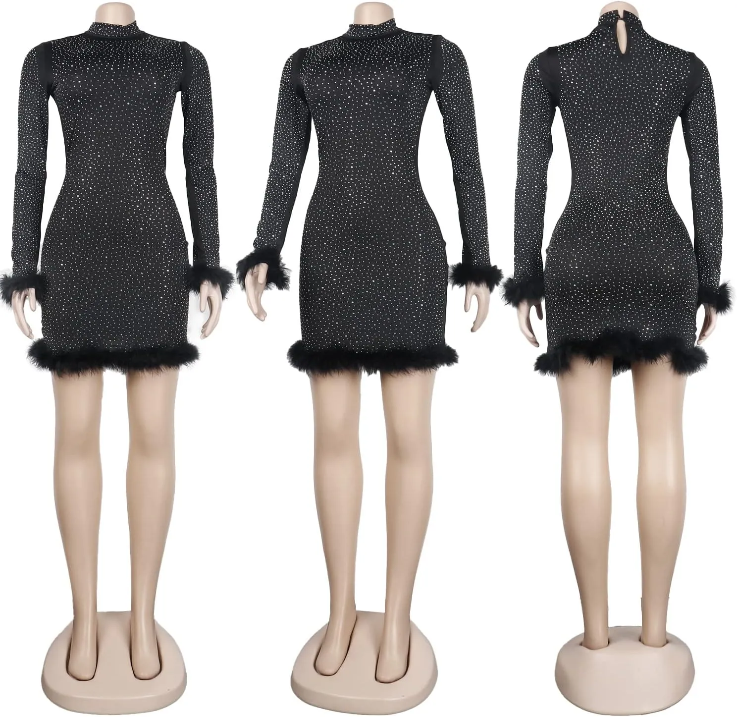 Ranfare Women Sexy Mini Bodycon Dress Turtleneck Party Dresses Clubwear mesh Dress