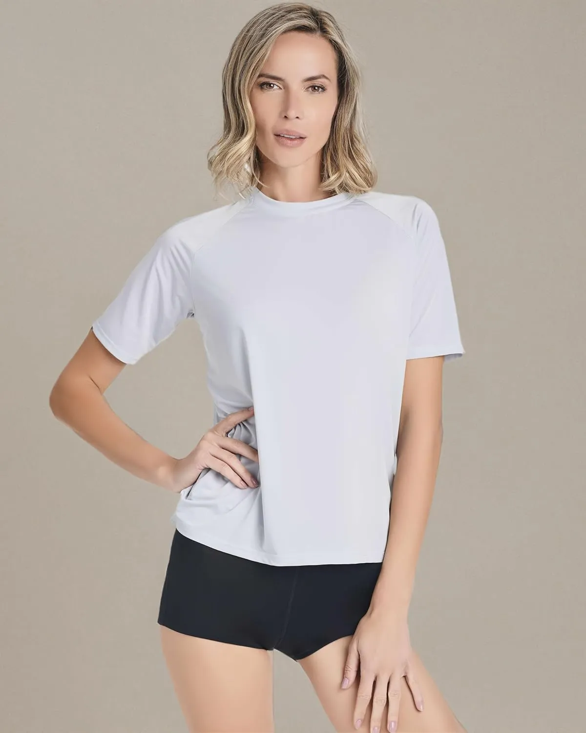Real Essentials 4 Pack: Women's UPF Short Sleeved Active Rashguard & UV Sun Protection Swimsuit Top (Availabe in Plus Size)