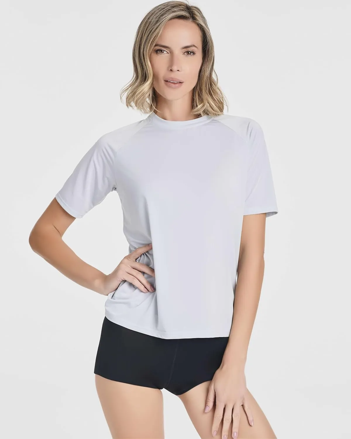 Real Essentials 4 Pack: Women's UPF Short Sleeved Active Rashguard & UV Sun Protection Swimsuit Top (Availabe in Plus Size)