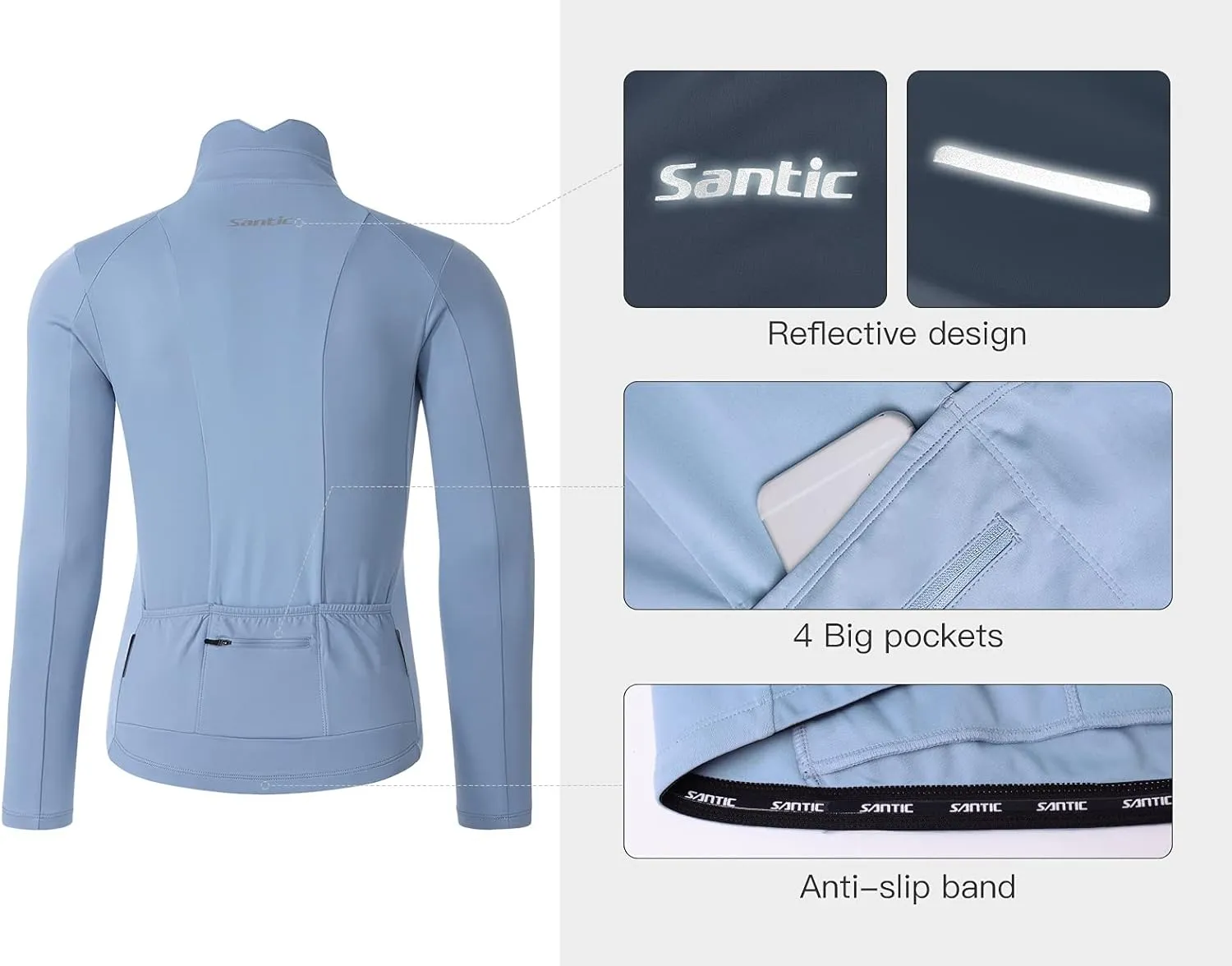 Santic Men's Cycling Bike Winter Jackets Windproof Fleece Thermal Warm UP Running Bike Bicycle Jacket Breathable Windbreaker
