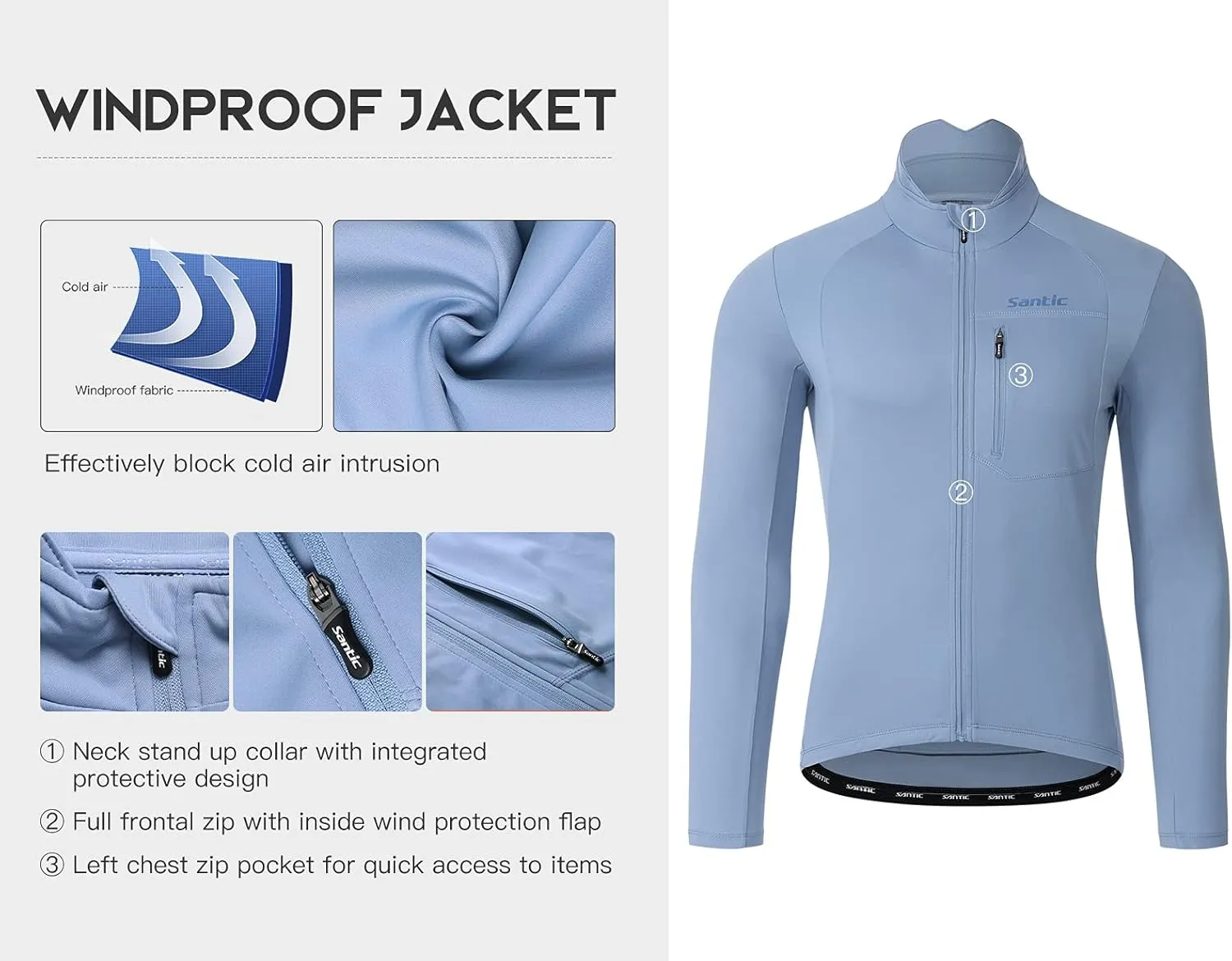 Santic Men's Cycling Bike Winter Jackets Windproof Fleece Thermal Warm UP Running Bike Bicycle Jacket Breathable Windbreaker