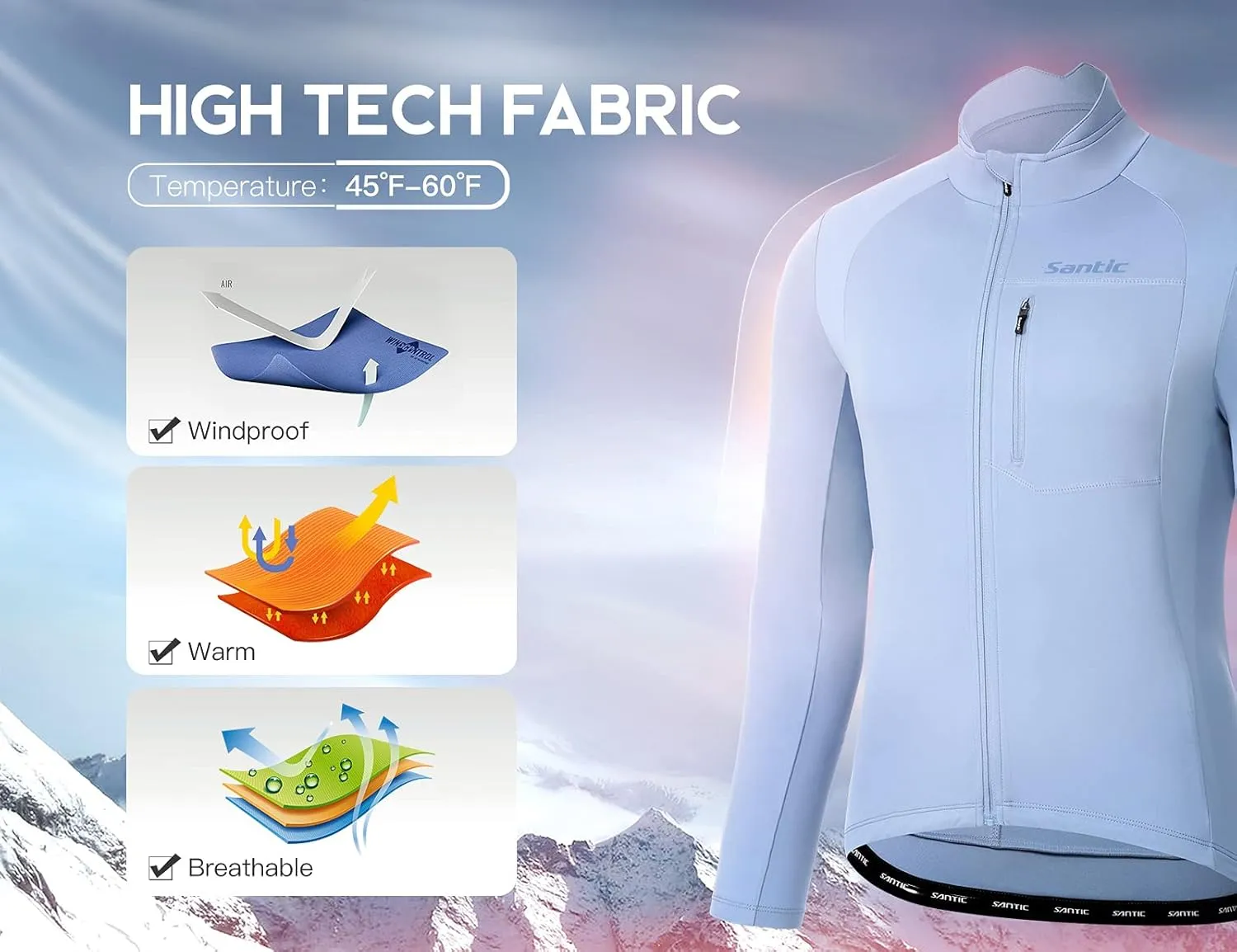 Santic Men's Cycling Bike Winter Jackets Windproof Fleece Thermal Warm UP Running Bike Bicycle Jacket Breathable Windbreaker