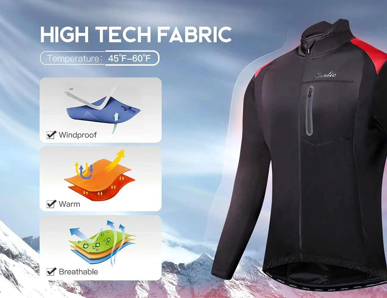 Santic Men's Cycling Bike Winter Jackets Windproof Fleece Thermal Warm UP Running Bike Bicycle Jacket Breathable Windbreaker