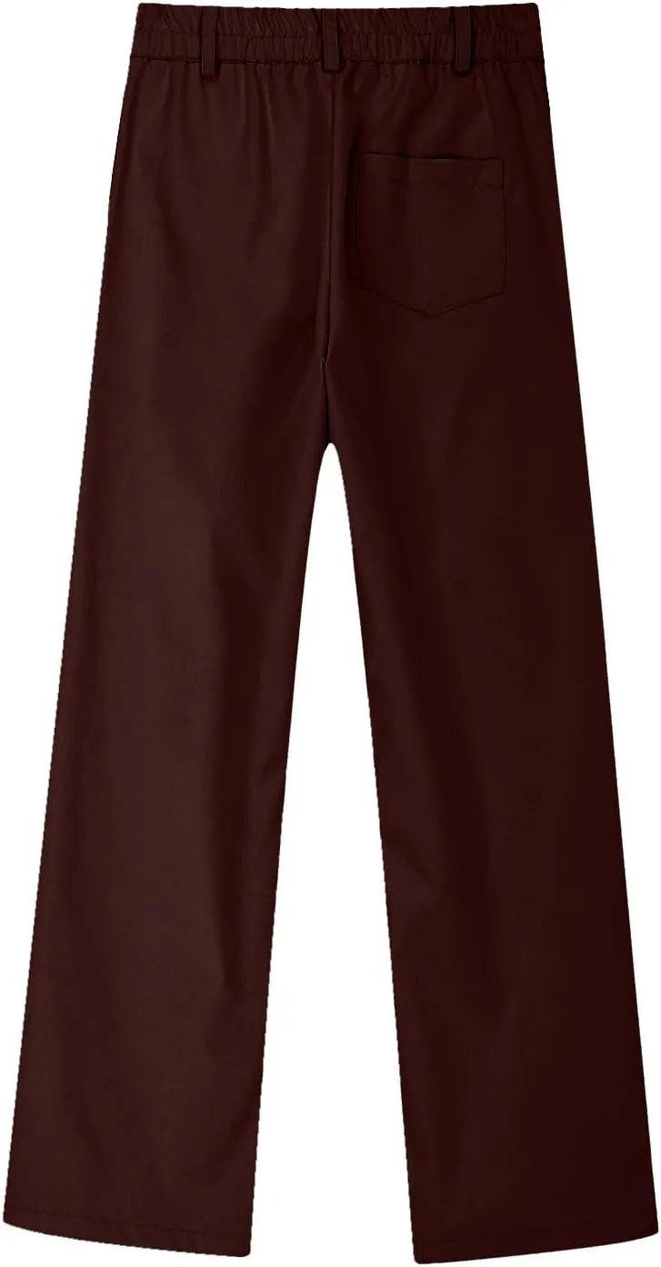 School Uniform Pants for Girls Elastic High Waisted Straight Leg Dress Pants Kids Casual Dressy Trousers with Pockets