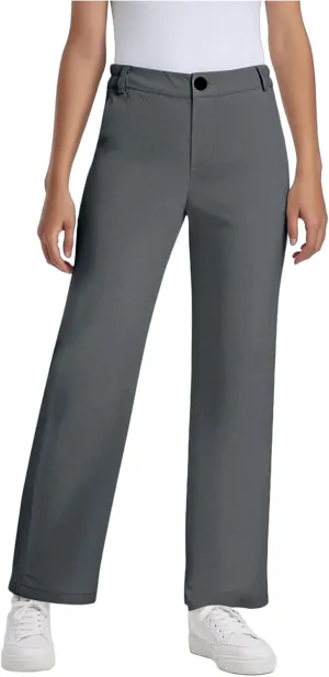 School Uniform Pants for Girls Elastic High Waisted Straight Leg Dress Pants Kids Casual Dressy Trousers with Pockets