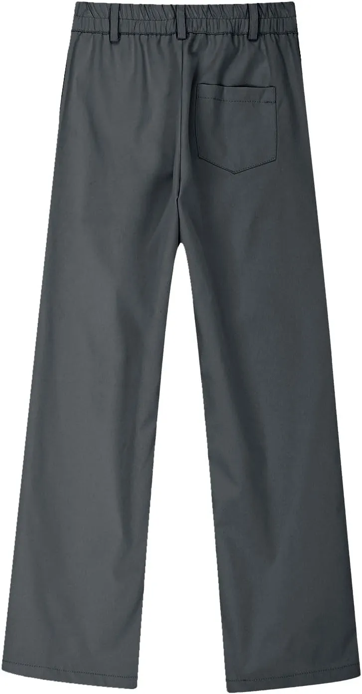 School Uniform Pants for Girls Elastic High Waisted Straight Leg Dress Pants Kids Casual Dressy Trousers with Pockets