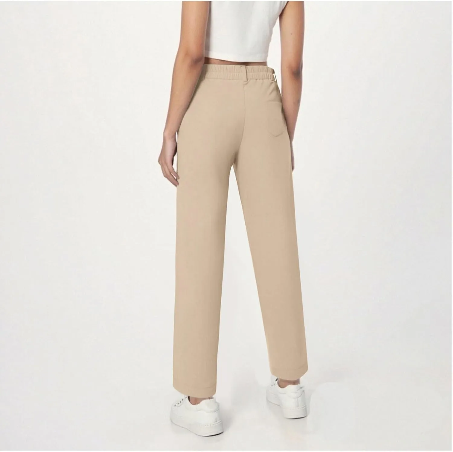 School Uniform Pants for Girls Elastic High Waisted Straight Leg Dress Pants Kids Casual Dressy Trousers with Pockets