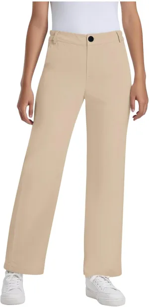 School Uniform Pants for Girls Elastic High Waisted Straight Leg Dress Pants Kids Casual Dressy Trousers with Pockets