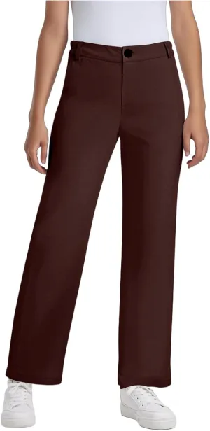 School Uniform Pants for Girls Elastic High Waisted Straight Leg Dress Pants Kids Casual Dressy Trousers with Pockets
