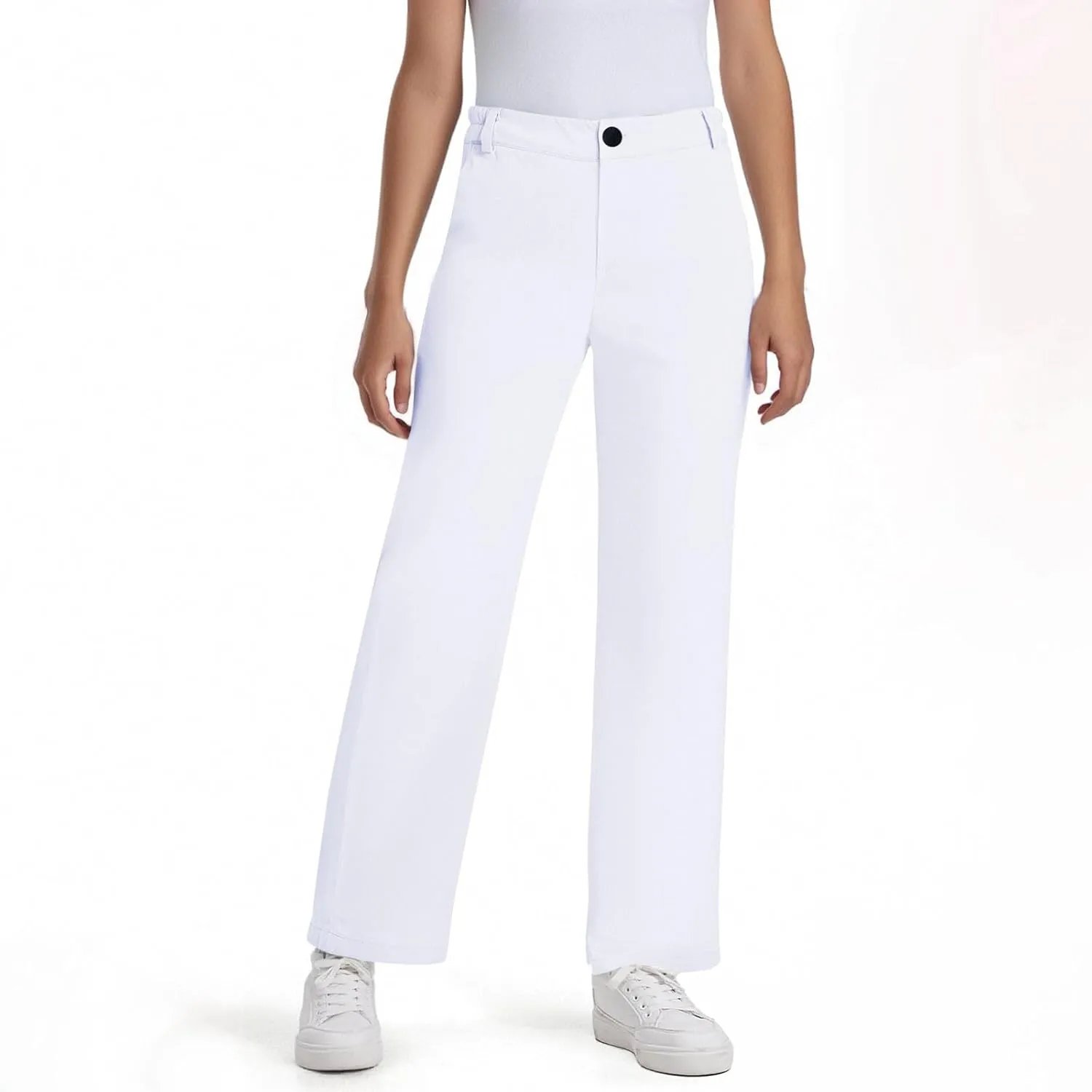 School Uniform Pants for Girls Elastic High Waisted Straight Leg Dress Pants Kids Casual Dressy Trousers with Pockets