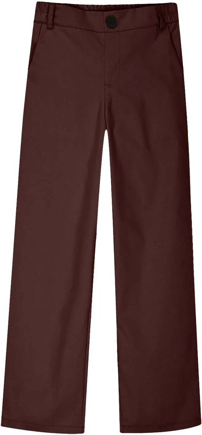 School Uniform Pants for Girls Elastic High Waisted Straight Leg Dress Pants Kids Casual Dressy Trousers with Pockets