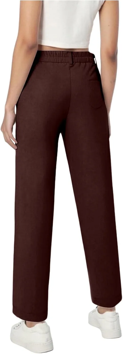 School Uniform Pants for Girls Elastic High Waisted Straight Leg Dress Pants Kids Casual Dressy Trousers with Pockets