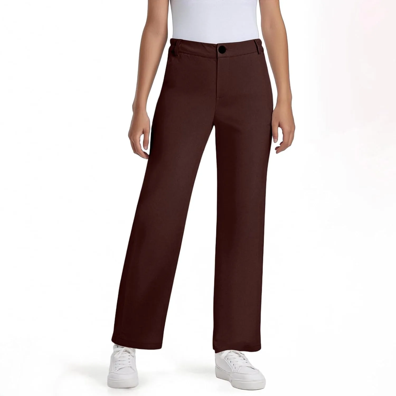School Uniform Pants for Girls Elastic High Waisted Straight Leg Dress Pants Kids Casual Dressy Trousers with Pockets