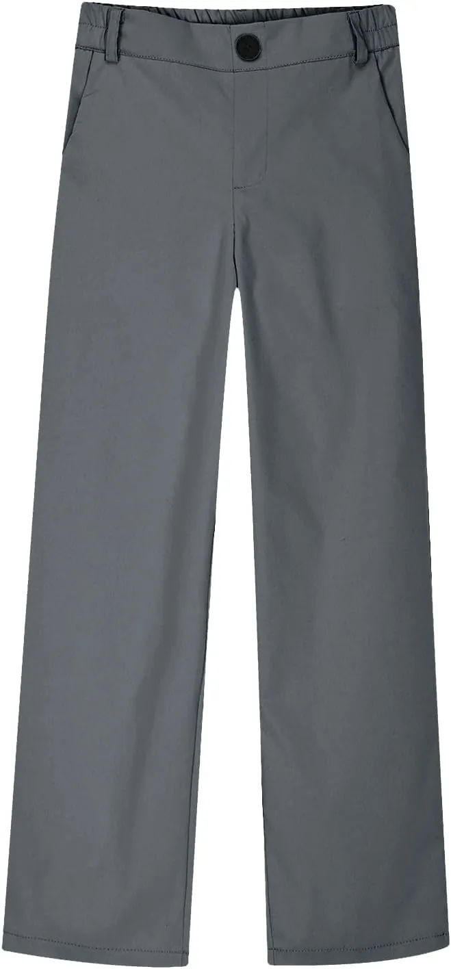 School Uniform Pants for Girls Elastic High Waisted Straight Leg Dress Pants Kids Casual Dressy Trousers with Pockets
