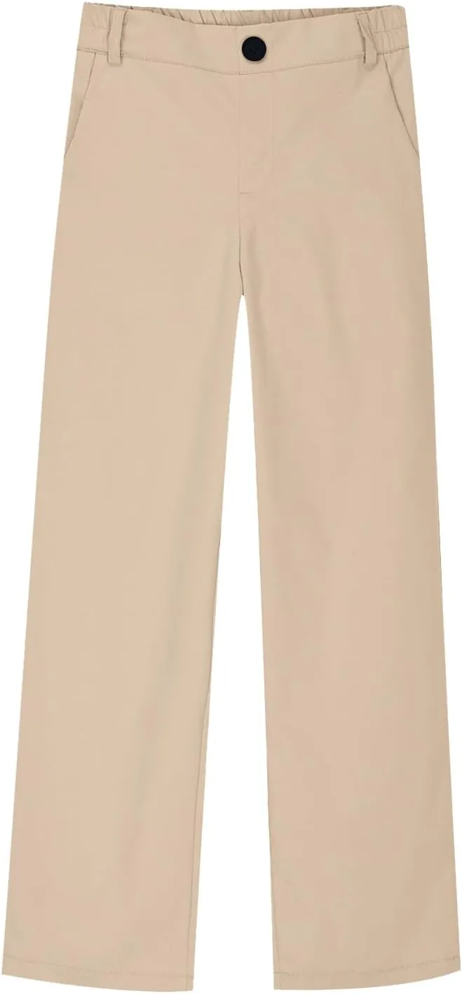 School Uniform Pants for Girls Elastic High Waisted Straight Leg Dress Pants Kids Casual Dressy Trousers with Pockets