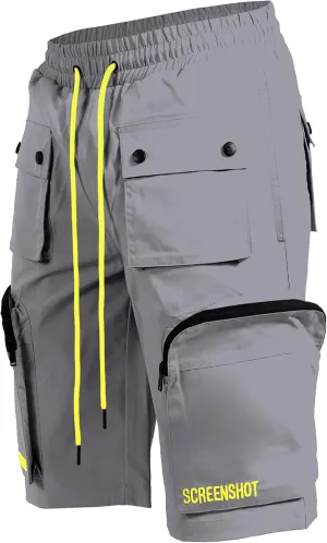 SCREENSHOT Mens Premium Multifunctional Utility Nylon Cargo Shorts - Crisp Shell Fabric 3D Pockets Hiking Tapered Bottoms
