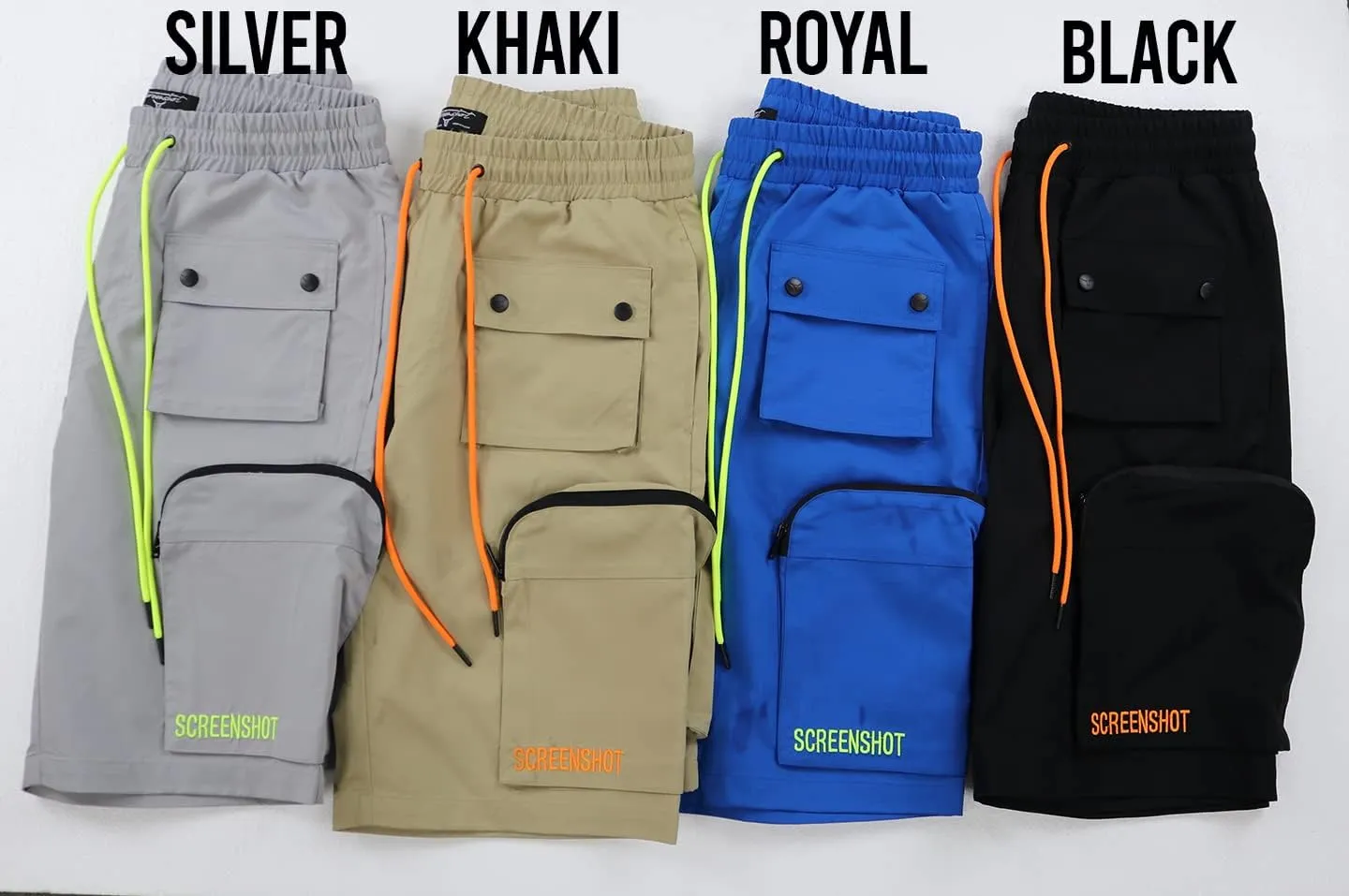 SCREENSHOT Mens Premium Multifunctional Utility Nylon Cargo Shorts - Crisp Shell Fabric 3D Pockets Hiking Tapered Bottoms