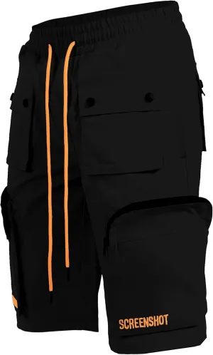 SCREENSHOT Mens Premium Multifunctional Utility Nylon Cargo Shorts - Crisp Shell Fabric 3D Pockets Hiking Tapered Bottoms