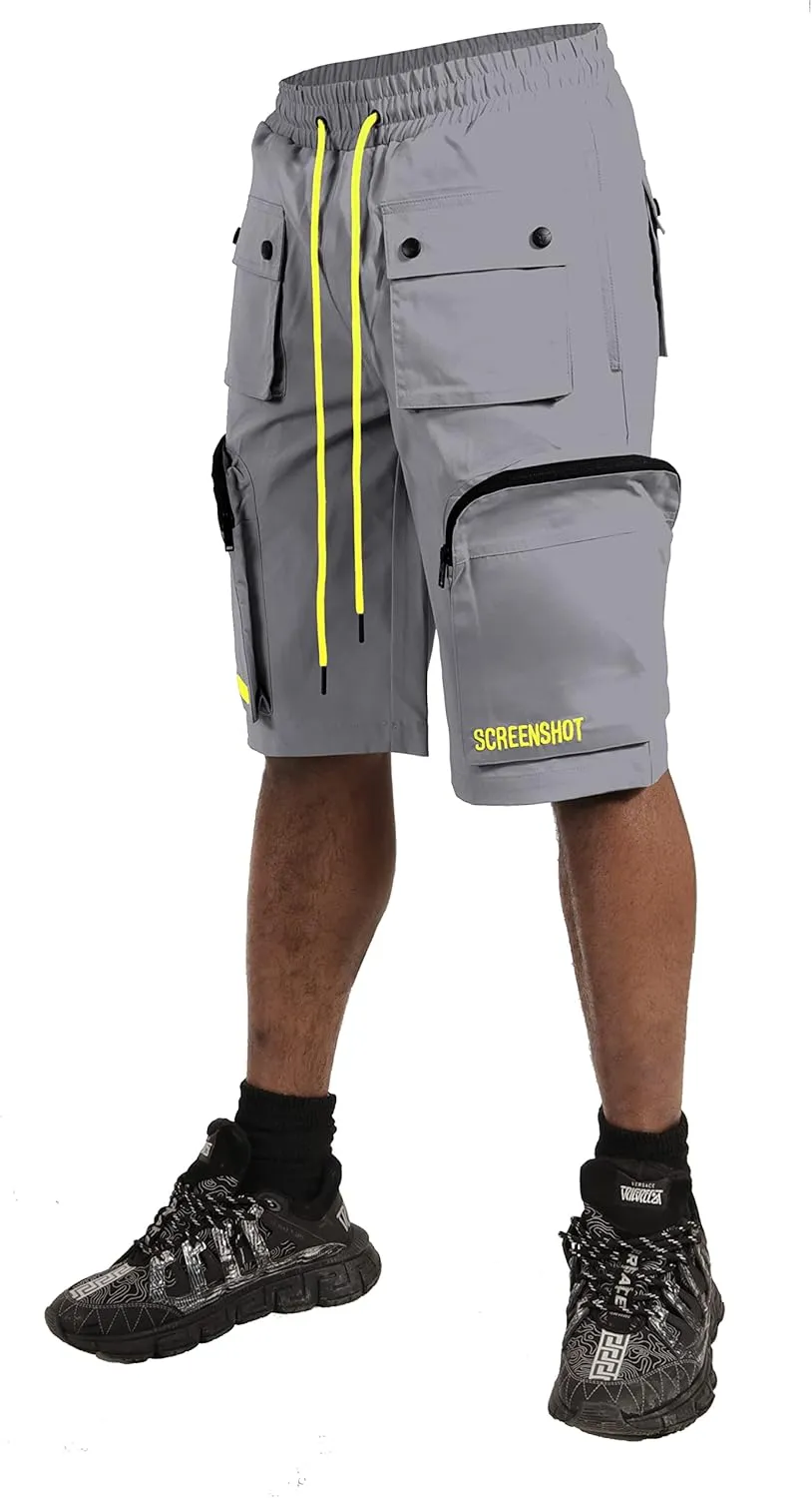 SCREENSHOT Mens Premium Multifunctional Utility Nylon Cargo Shorts - Crisp Shell Fabric 3D Pockets Hiking Tapered Bottoms