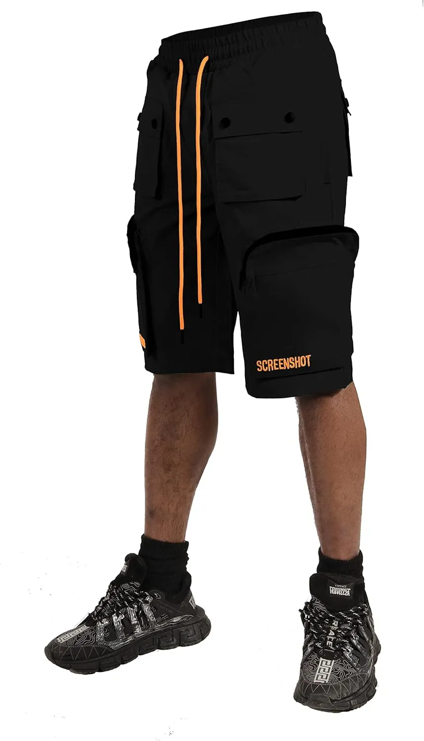SCREENSHOT Mens Premium Multifunctional Utility Nylon Cargo Shorts - Crisp Shell Fabric 3D Pockets Hiking Tapered Bottoms