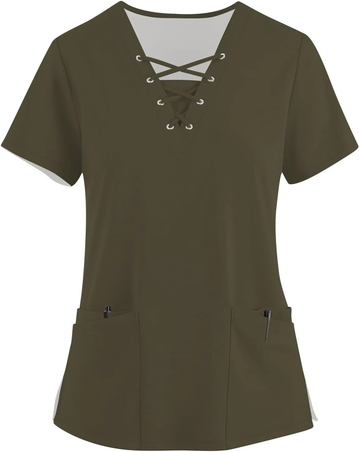 Scrubs for Women Criss Cross V Neck Short Sleeve Working Uniforms Print Blouses Loose T Shirts with 4 Pockets
