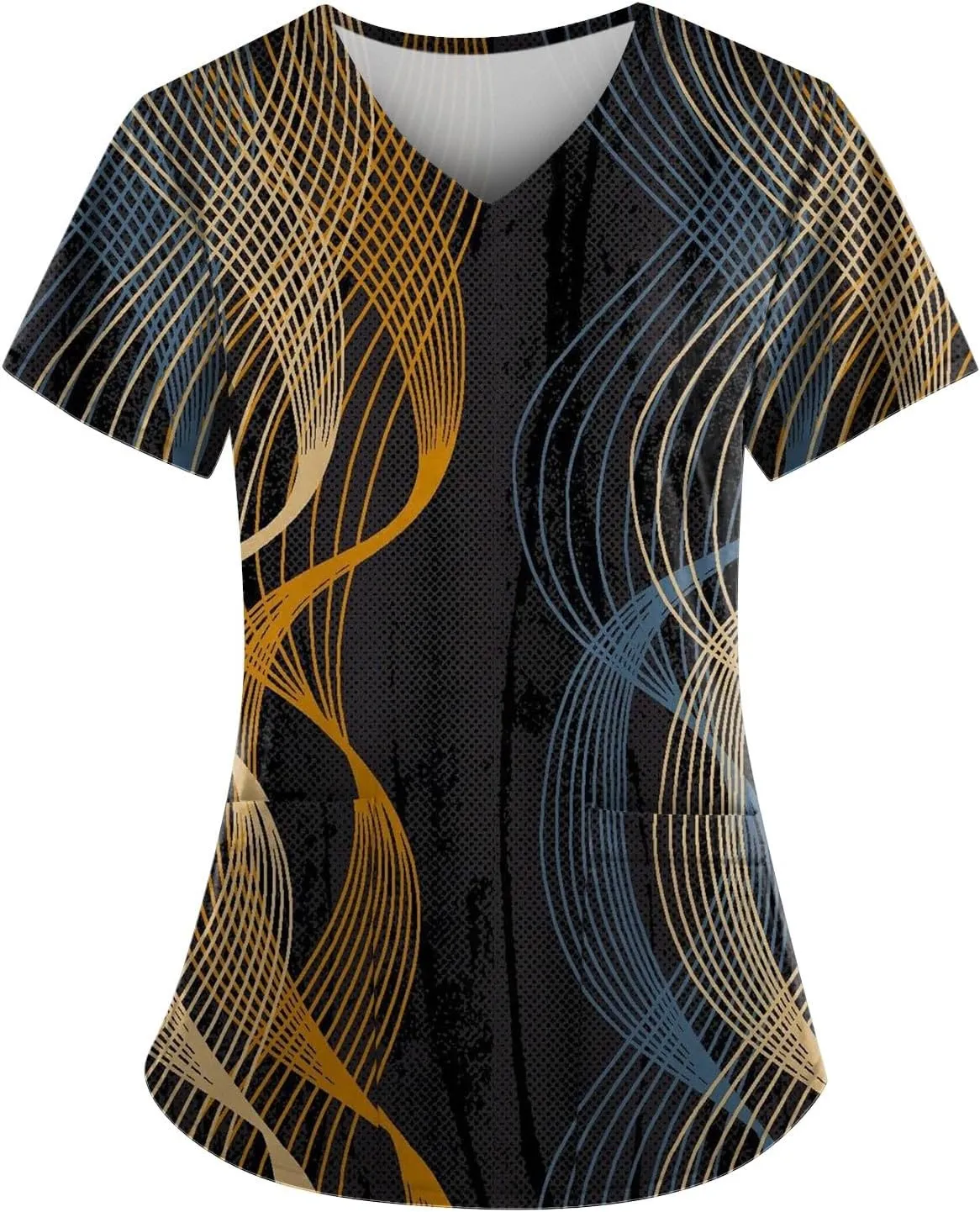 Scrubs for Women Hawaiian Printed V Neck Working T-Shirts Short Sleeve Blouses Easy Care Scrubs Tops with Pocket