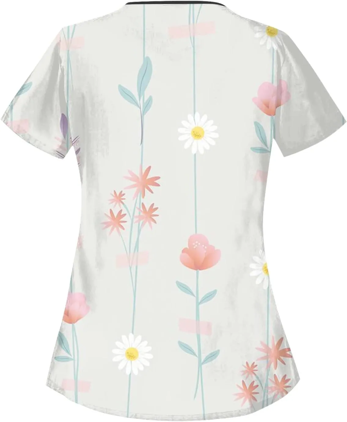 Scrubs for Women Print Slant Collar Nurse Uniforms Dressy Short Sleeve T Shirts Comfy Working Uniforms with 4 Pockets