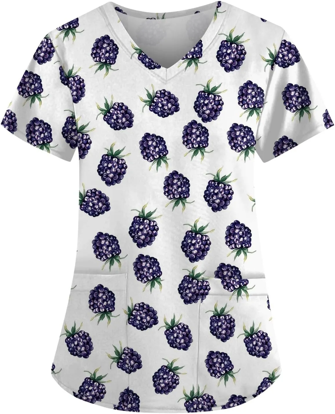 Scrubs for Women Short Sleeve Printing Working T-Shirts V Neck Blouses Classic Fit Scrubs Tops with Pockets