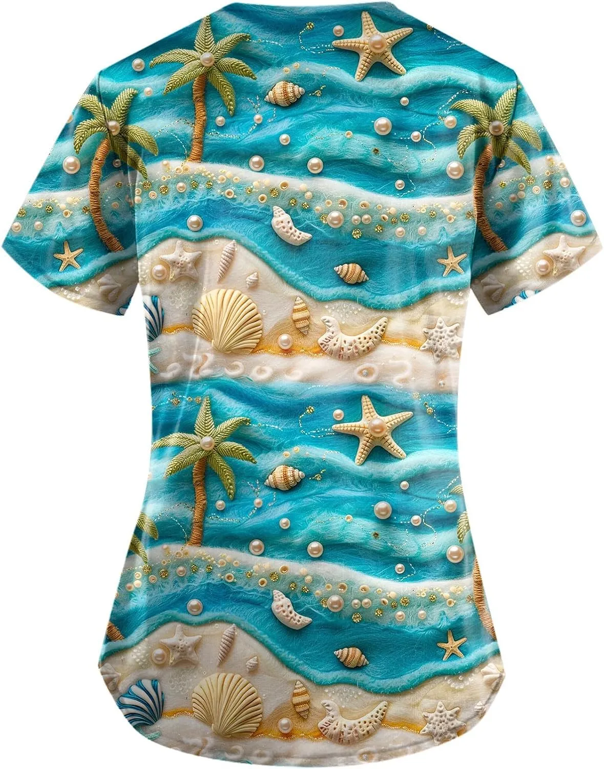 Scrubs for Women V Neck Short Sleeve Scrubs Tops Hawaiian Printed Working T-Shirts Easy Care Blouses with Pocket