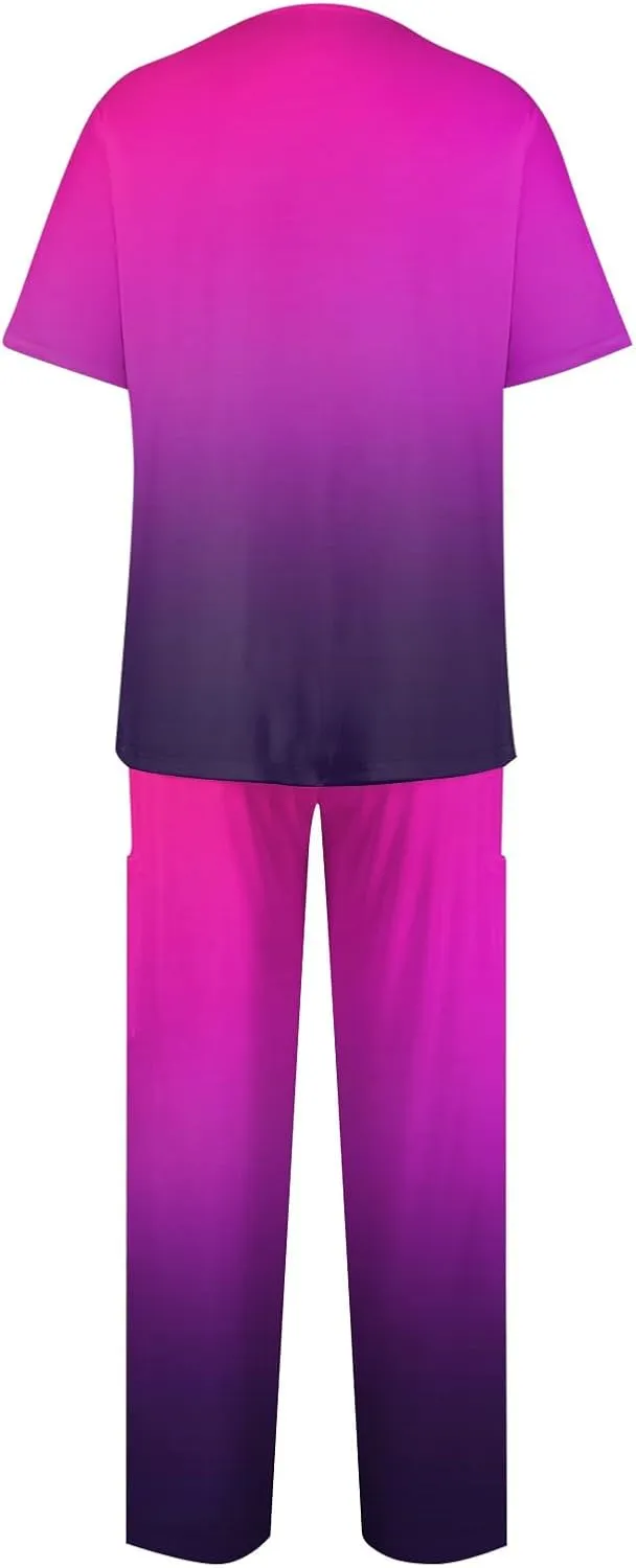 Scrubs Set for Women Nurse Uniform Jogger Suit Stretch Top & Pants with Multi Pocket for Nurse Gradient Workwear