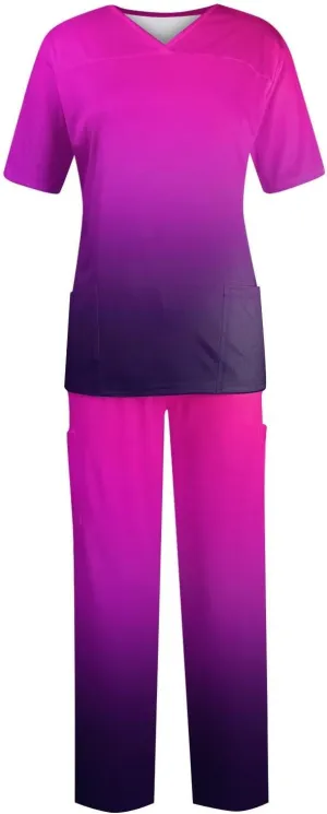 Scrubs Set for Women Nurse Uniform Jogger Suit Stretch Top & Pants with Multi Pocket for Nurse Gradient Workwear