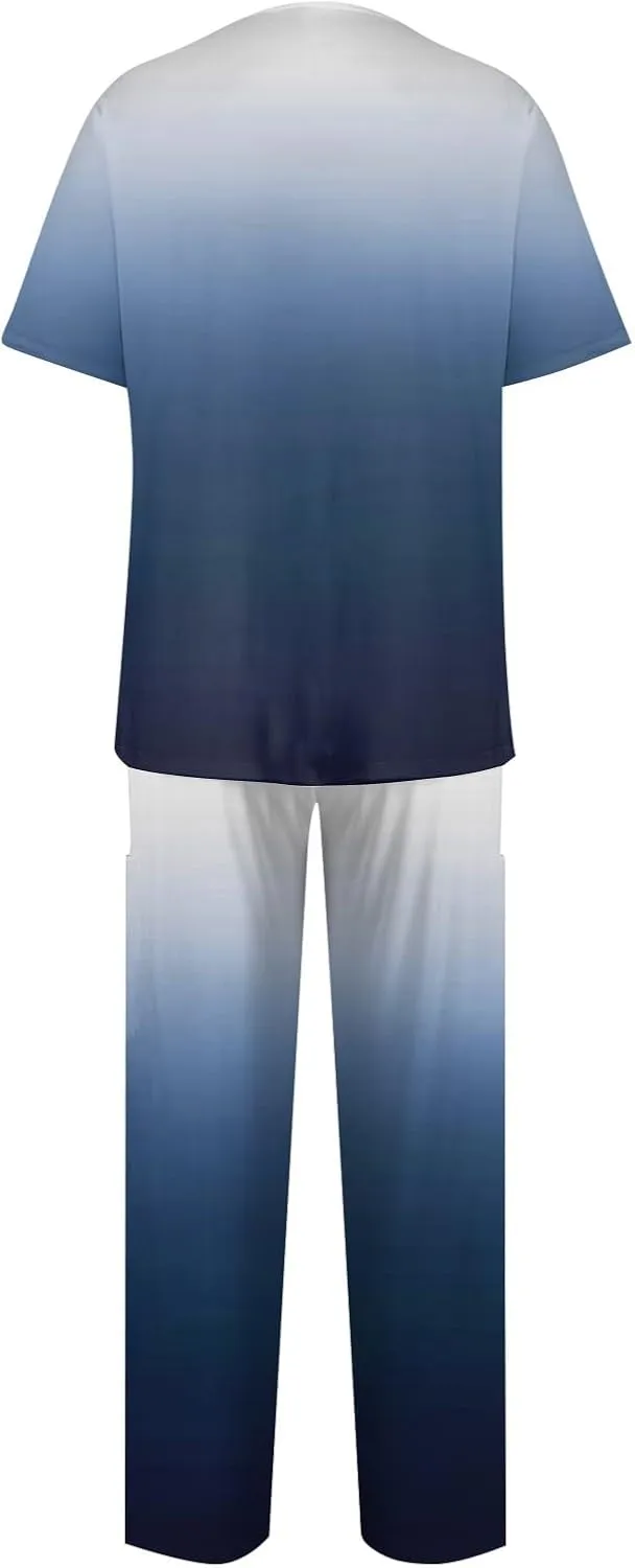 Scrubs Set for Women Nurse Uniform Jogger Suit Stretch Top & Pants with Multi Pocket for Nurse Gradient Workwear