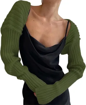 Sdencin Women Open Front Knit Crop Cardigan Long Sleeve Drop Shoulder Shrug Ribbed Knit Cropped Sweater Tops Outerwear