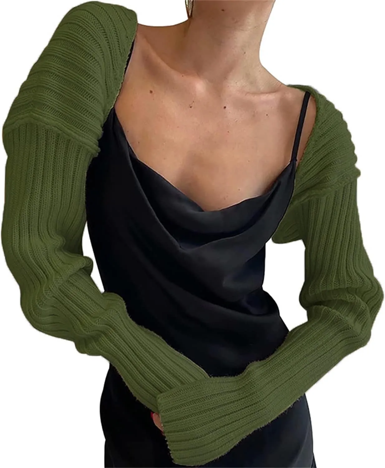 Sdencin Women Open Front Knit Crop Cardigan Long Sleeve Drop Shoulder Shrug Ribbed Knit Cropped Sweater Tops Outerwear