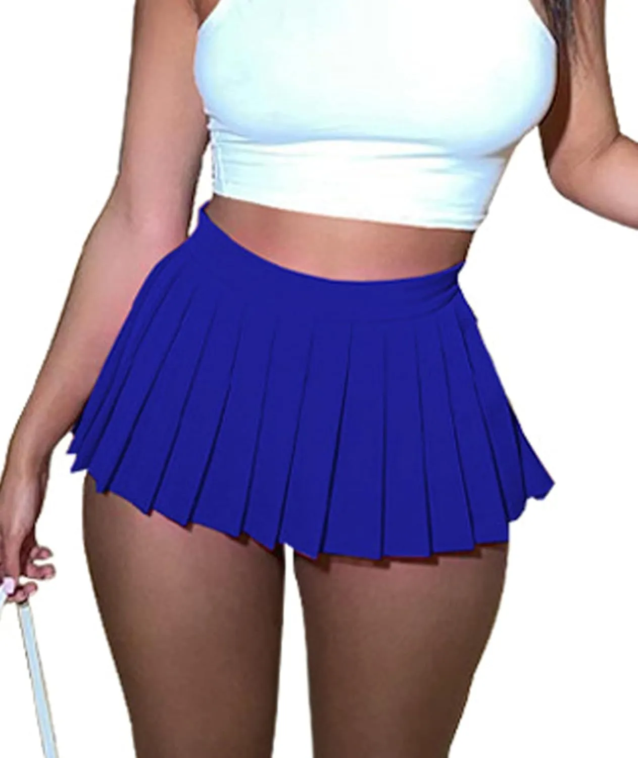 SEMATOMALA Women's Solid Pleated Short Sexy Club Mini Skirt Elastic Waist Y2K Girls Tennis Skater A-line Cheer Skirt