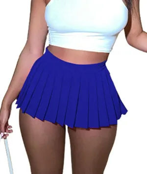 SEMATOMALA Women's Solid Pleated Short Sexy Club Mini Skirt Elastic Waist Y2K Girls Tennis Skater A-line Cheer Skirt