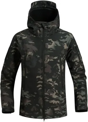 SevenBoy Men's Tactical Military Hooded Jacket, Waterproof Softshell,Hunting Multiple Pockets