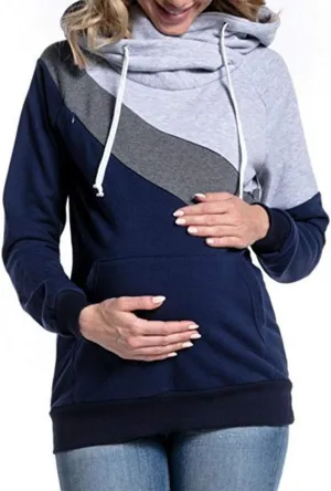 Sexyshine Womens Breastfeeding Maternity Nursing Hoodie Sweatshirt Long Sleeve Patchwork Zipper Pullover Top