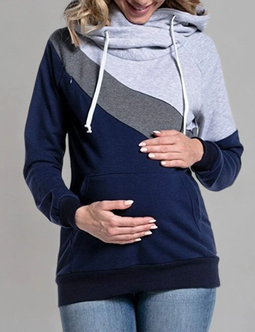 Sexyshine Womens Breastfeeding Maternity Nursing Hoodie Sweatshirt Long Sleeve Patchwork Zipper Pullover Top