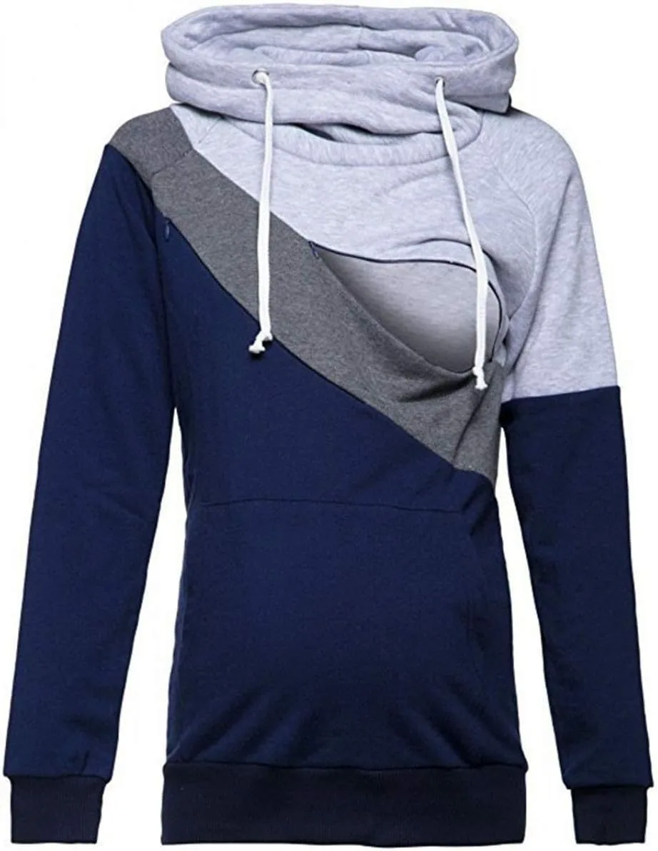 Sexyshine Womens Breastfeeding Maternity Nursing Hoodie Sweatshirt Long Sleeve Patchwork Zipper Pullover Top