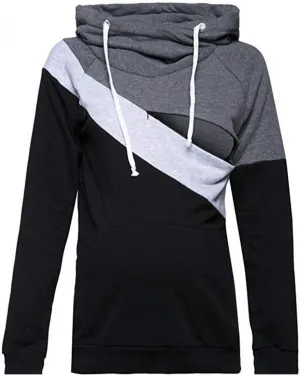 Sexyshine Womens Breastfeeding Maternity Nursing Hoodie Sweatshirt Long Sleeve Patchwork Zipper Pullover Top