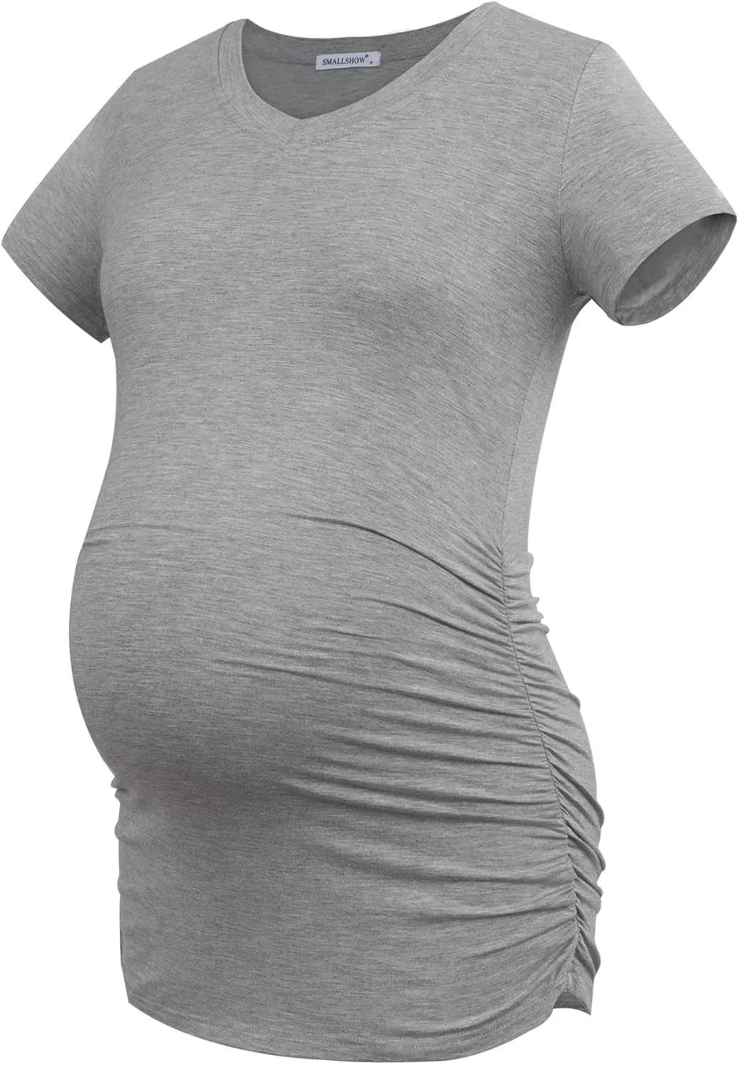 Smallshow Women's V Neck Maternity Clothes Tops Side Ruched Pregnancy T Shirt